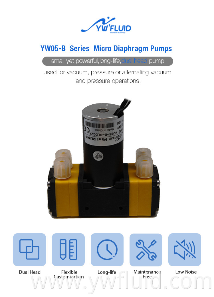 YW05-B-BLDC Double Head Diaphragm Pump Brushless Oil-free Water Pump 1200ml/min Micro Air Pump Aquarium Lab Analytical 4.2L/min